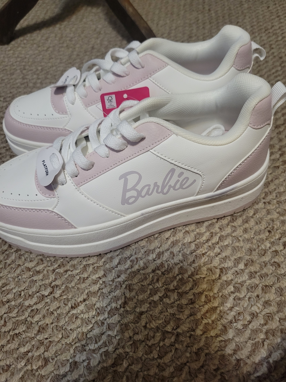 Barbie White and Pale Pink Platform Lace-Up Sneakers - Picture 4 of 6